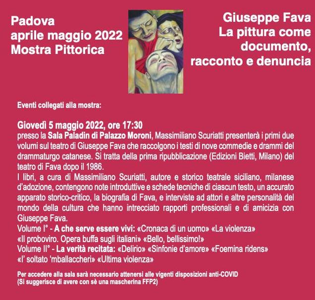 Padova 5 maggio, presentazione dei libri sul Teatro di Giuseppe Fava