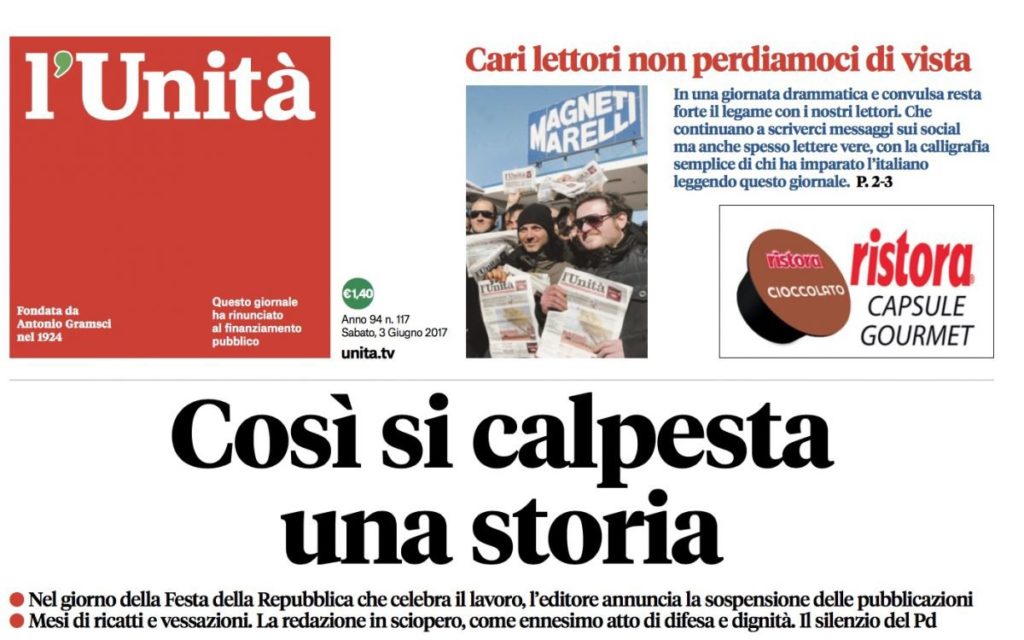 I giornalisti de L’Unità: «Confinati dall’azienza in un girone infernale». Fnsi: «Al fianco dei colleghi»