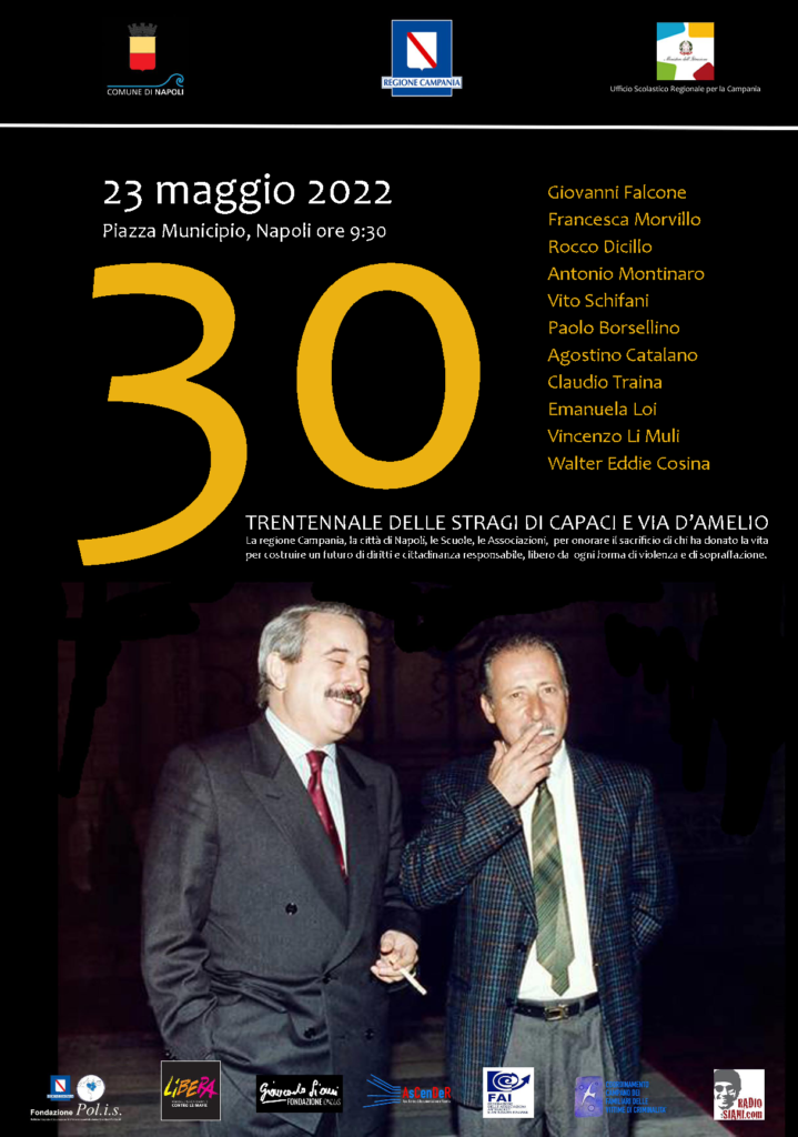 Napoli 23/5: Trentennale delle stragi di Capaci e via D’Amelio