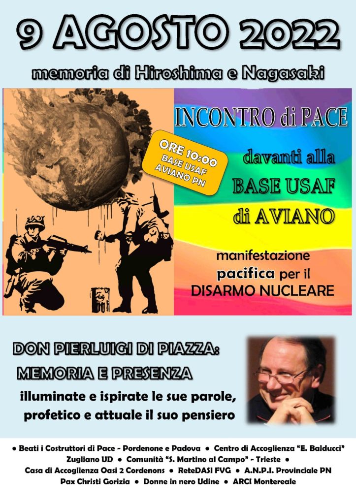 Martedì 9/8: manifestazione pacifica per disarmo nucleare davanti base USAF di Aviano (PN)