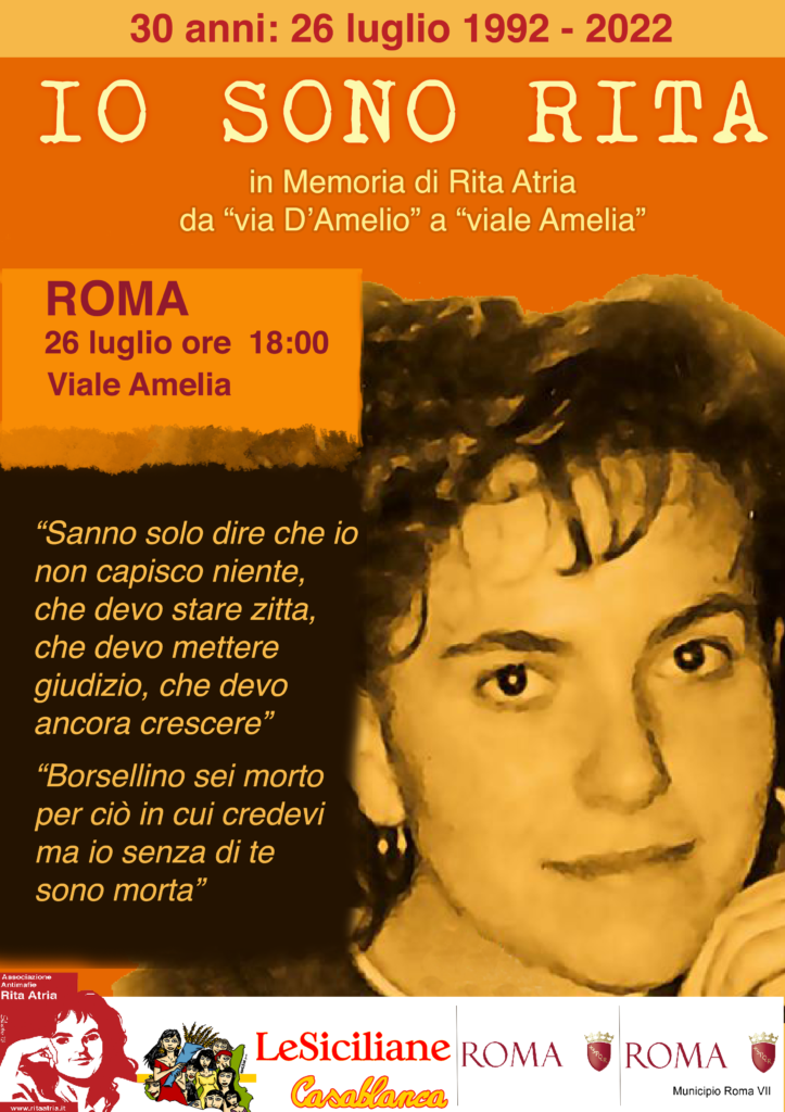 Partanna/Roma, 26 luglio: eventi per il trentennale morte di Rita Atria