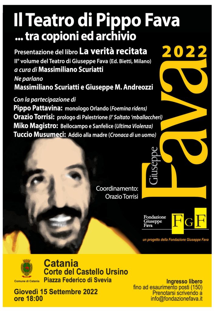 Catania 15/9: “Il Teatro di Pippo Fava, tra copioni e archivio”