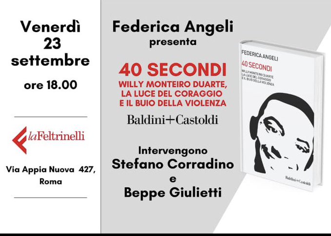 Roma 23/9, presentazione di “40 secondi” il nuovo libro di Federica Angeli