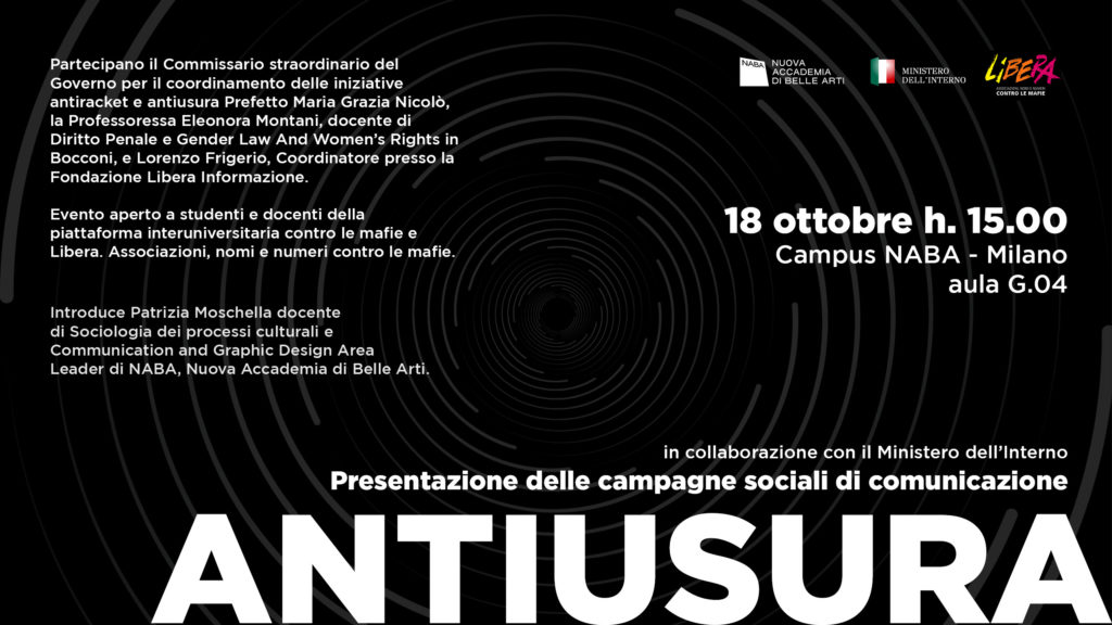 Milano 18/10: NABA presenta campagna sociale di comunicazione antiusura