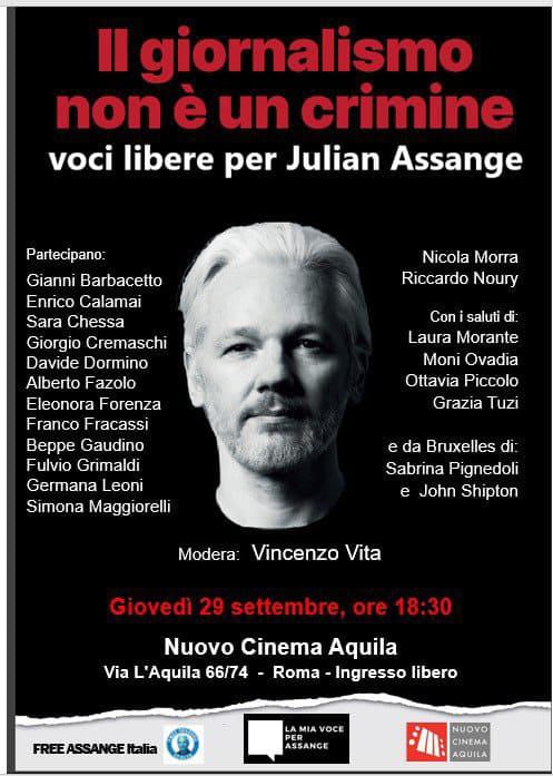 Roma 29/9: “Il giornalismo non è un crimine. Voci libere per Julian Assange”