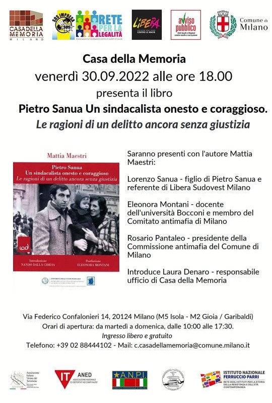 Casa della Memoria, Milano 30/9: “Pietro Sanua: un sindacalista onesto e coraggioso”