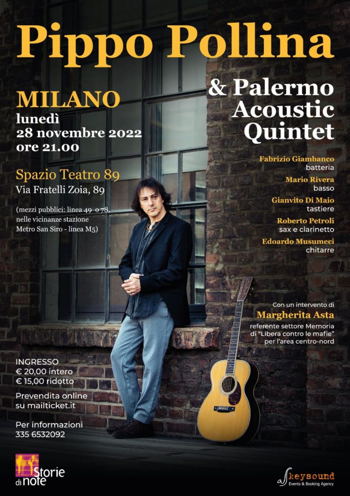 Milano 28/11, Pippo Pollina e Palermo Acoustic Quintet presentano “Canzoni segrete”