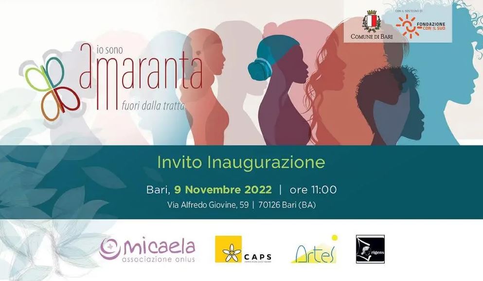 A Bari nasce “Amaranta”, primo centro diurno in Italia esclusivamente per donne vittime di tratta