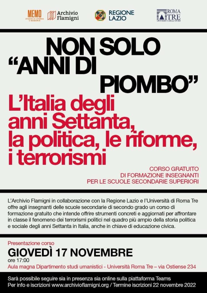 Non solo “anni di piombo”, corso di formazione per insegnanti dell’Archivio Flamigni