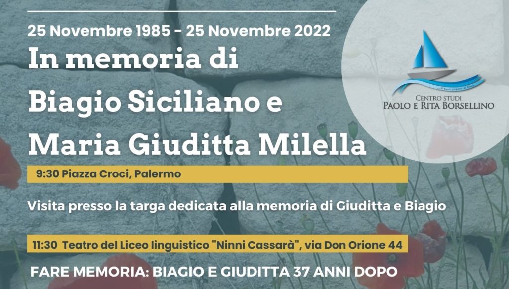 Palermo 25 novembre 1985/2022. In memoria di Biagio Siciliano e Maria Giuditta Milella