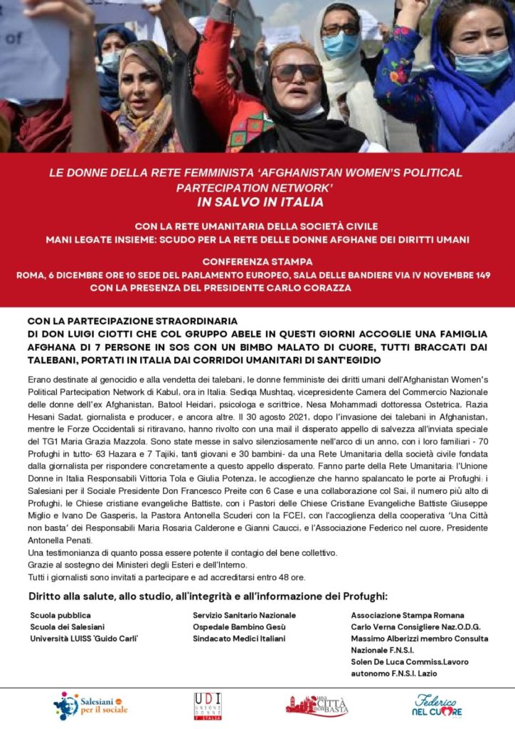 Le donne di ‘Afghanistan Women’s political participation network’ in salvo in Italia, conferenza stampa a Roma martedì 6/12