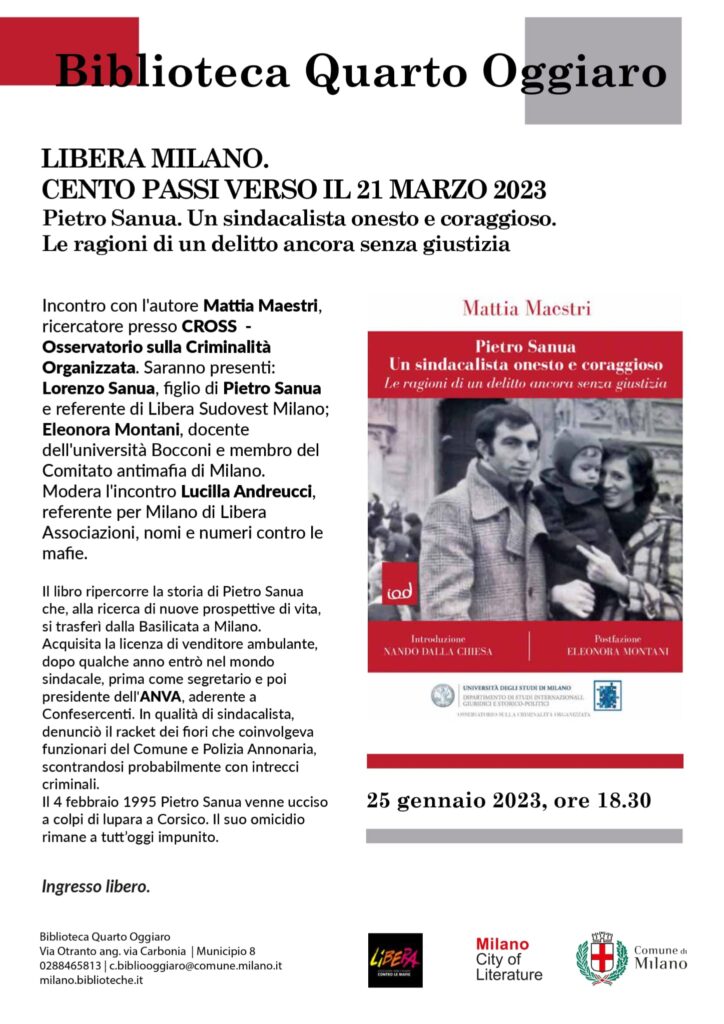 Milano 25 gennaio: “Pietro Sanua. Un sindacalista onesto e coraggioso”