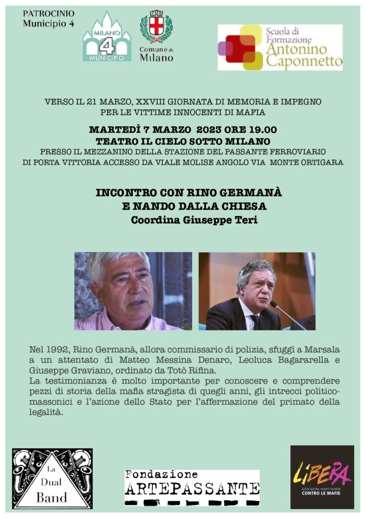 Milano 7 marzo, incontro con Rino Germanà e Nando dalla Chiesa