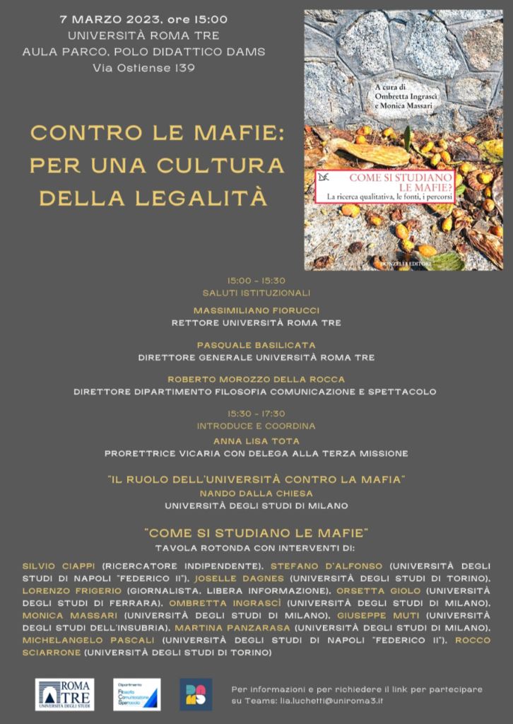 Roma 7 marzo: “Contro le mafie: per una cultura della legalità”