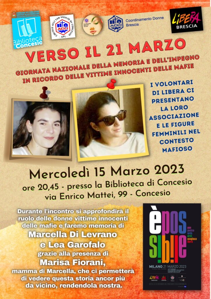 Concesio (BS) 15 marzo, ricordando Lea Garofalo e Marcella Di Levrano