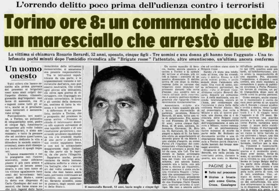 Le Br uccidevano il maresciallo Berardi 45 anni fa: oggi come ieri, non basta denunciare il terrorismo