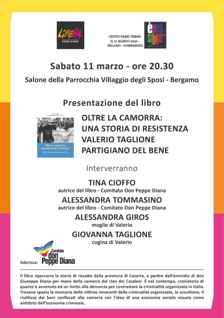 Bergamo 11/3: “Oltre la camorra, una storia di resistenza. Valerio Taglione partigiano del bene”