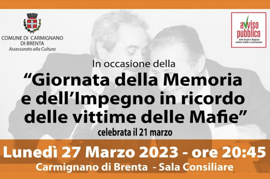 “Storie di vittime innocenti di mafia”: il 27/3 a Carmignano di Brenta (PD) la presentazione del libro di Avviso Pubblico