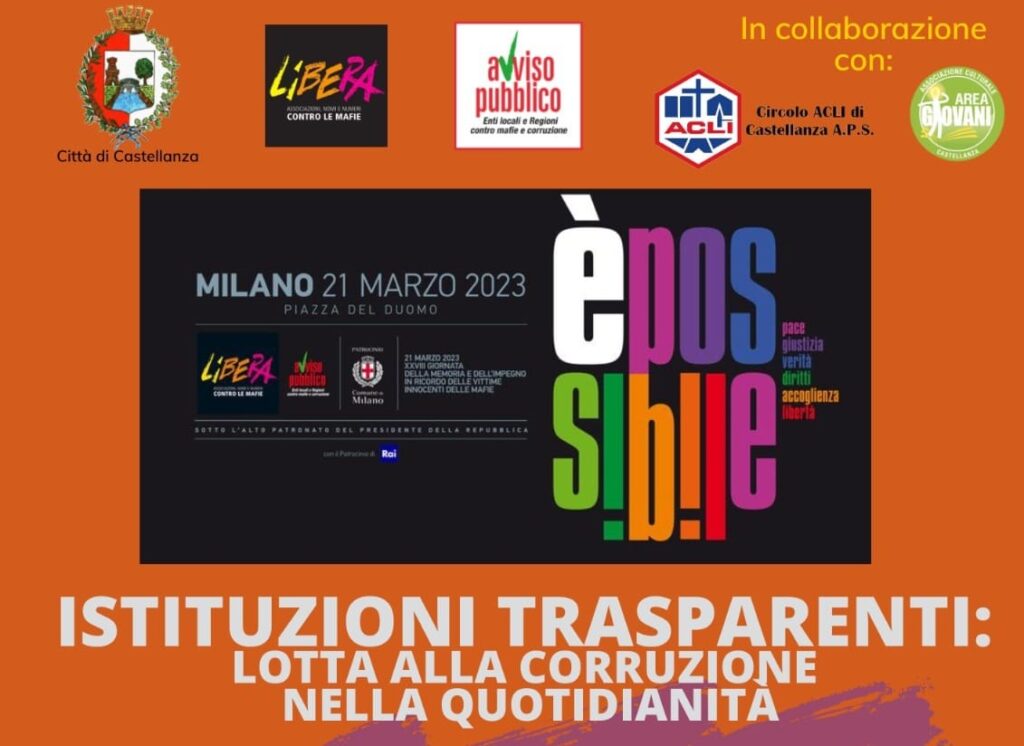 Castellanza (VA) 14/3: “Istituzioni trasparenti: lotta alla corruzione nella quotidianità”