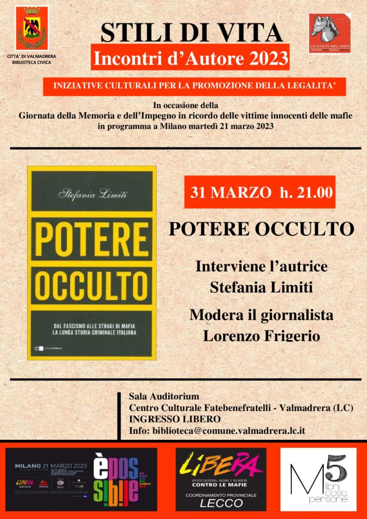 Venerdì 31/3, Valmadrera (LC), presentazione di “Potere occulto”