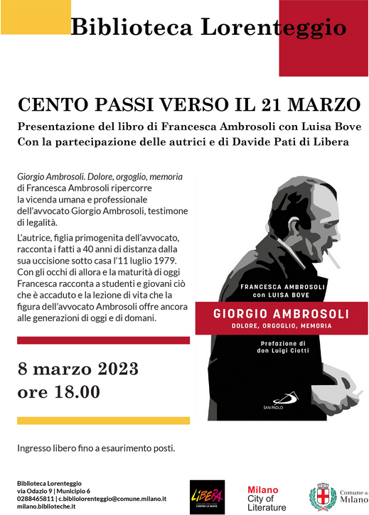 Milano 8 marzo: “Giorgio Ambrosoli. Dolore, orgoglio, memoria”