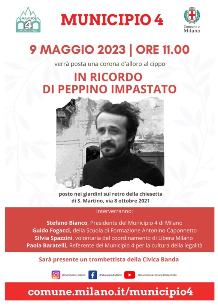 Comune di Milano, il Municipio 4 ricorda Peppino Impastato