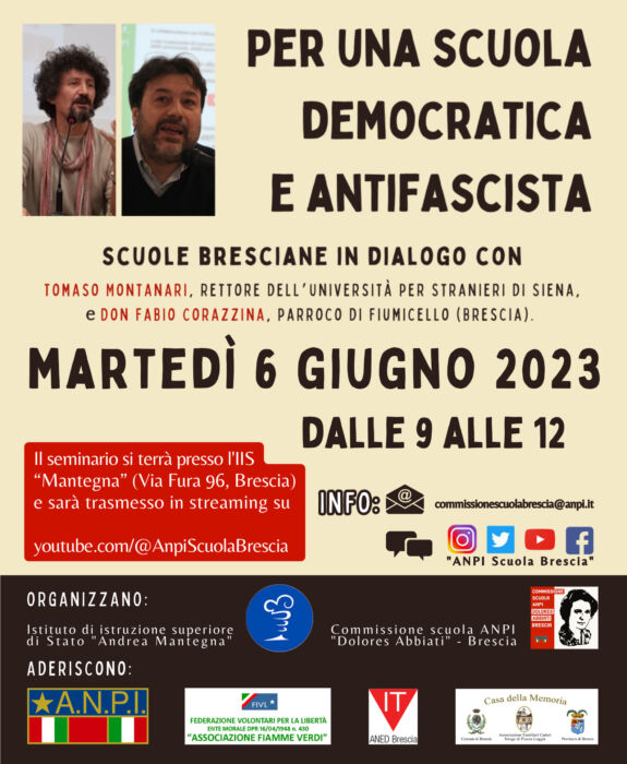 “Per una scuola democratica e antifascista”, Brescia martedì 6 giugno 2023