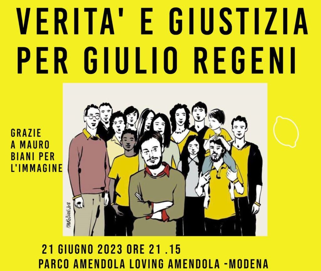 Modena 21 giugno: “Verità e Giustizia per Giulio Regeni”