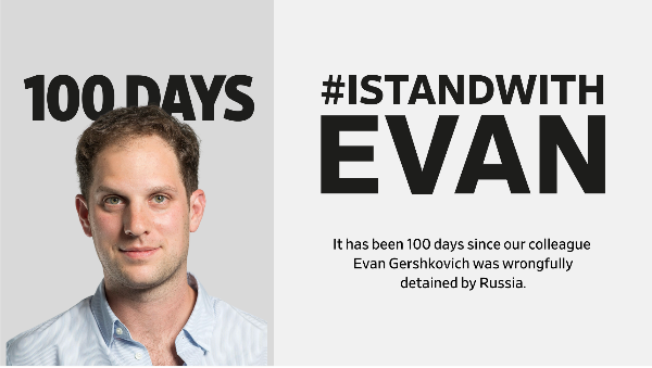 100 days since Wall Street Journal reporter Evan Gershkovich was detained in Russia