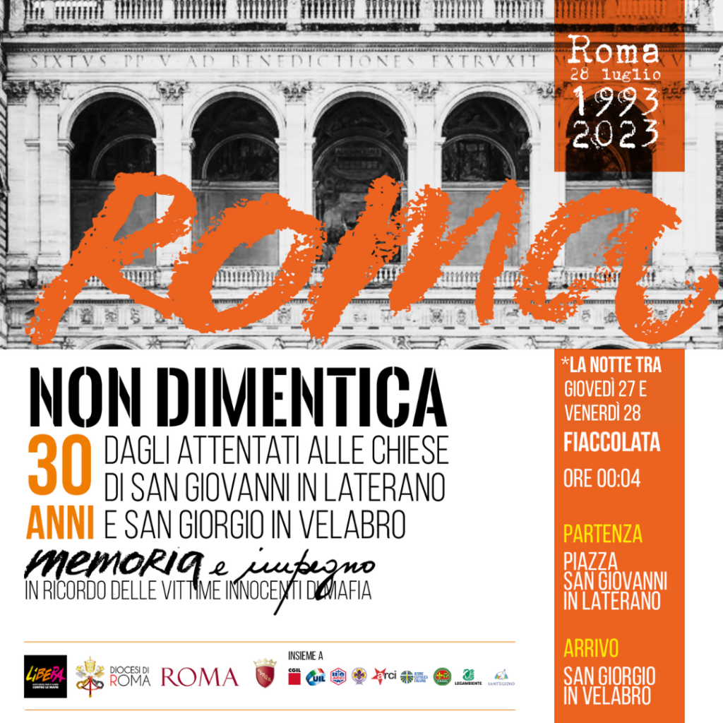 “Roma non dimentica”: venerdì 28 luglio, fiaccolata a 30 anni dagli attentati di mafia