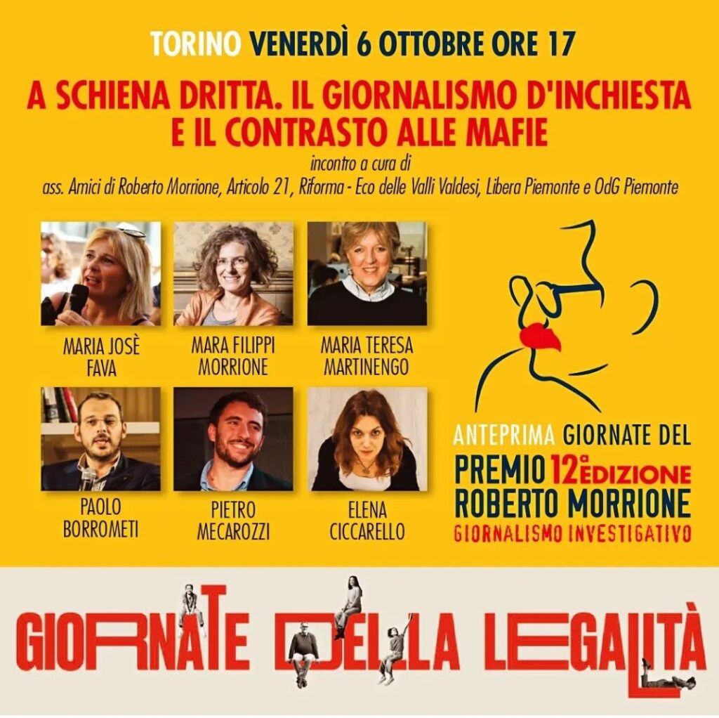 Premio Morrione 2023: anteprima il 6 ottobre alle Giornate della Legalità di Torino