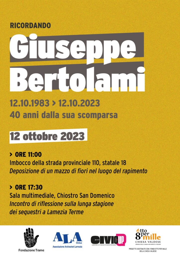 Sequestro Bertolami. Fondazione Trame e Ala ricordano l’imprenditore lametino 40 anni dopo