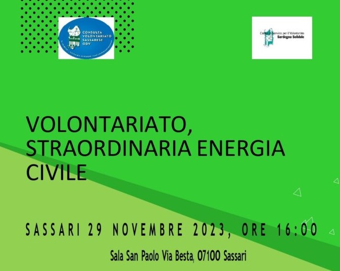 Sassari 29 novembre: “Volontariato, straordinaria energia civile”