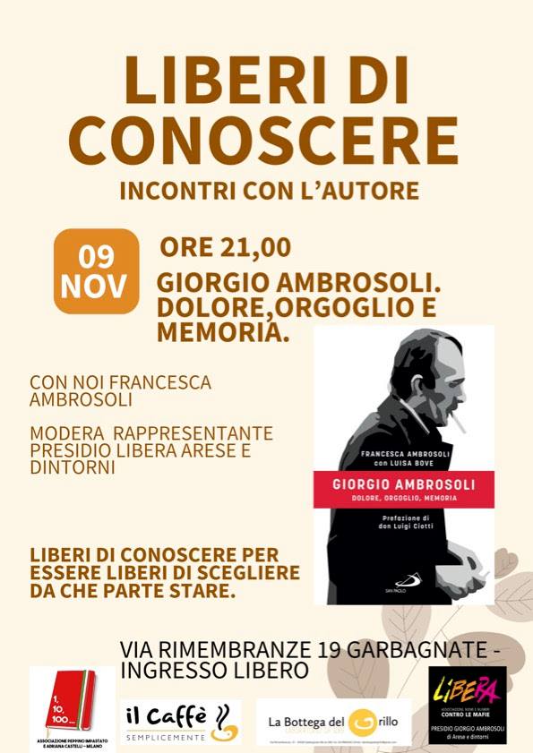 “Giorgio Ambrosoli. Dolore, orgoglio e memoria”, giovedì 9/11 Garbagnate Milanese (MI)