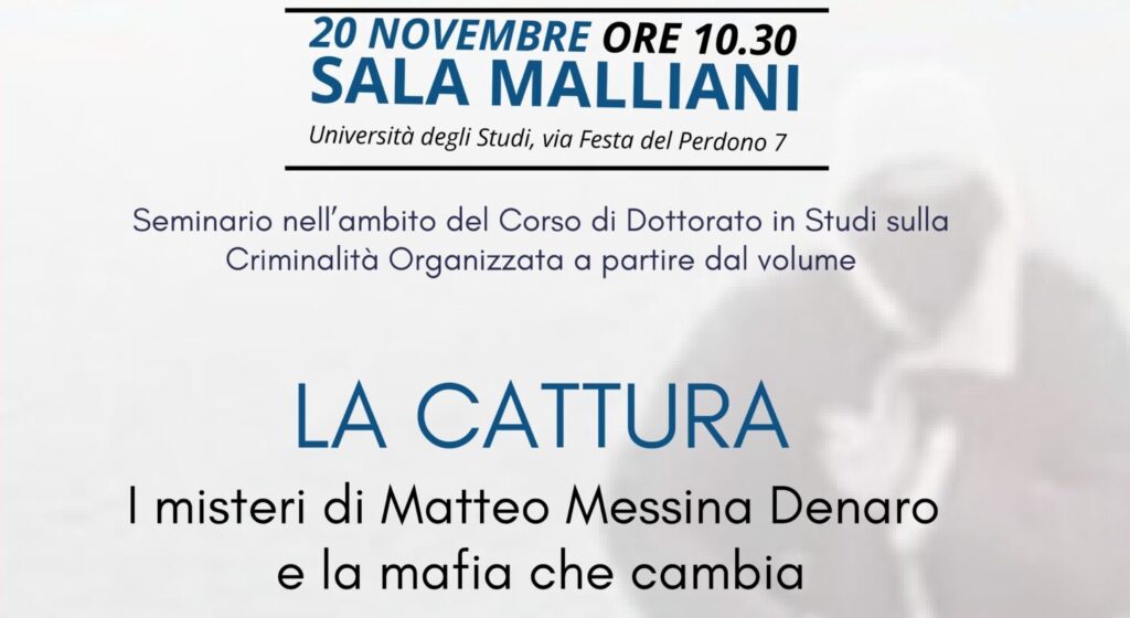 “La cattura”, il libro di De Lucia e Palazzolo in Università Statale lunedì 20 novembre