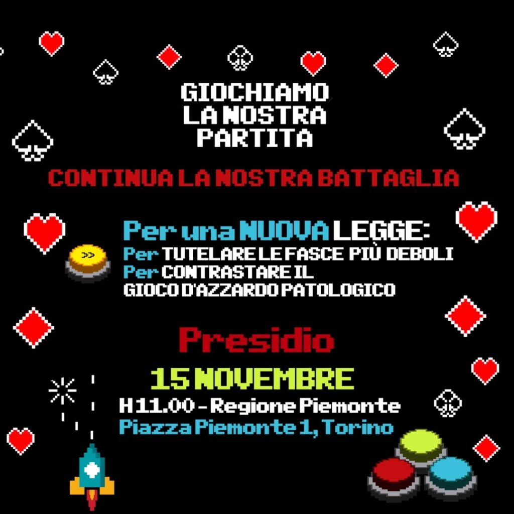 “Giochiamo la nostra partita” contro il gioco d’azzardo. Presidio sotto la sede di Regione Piemonte