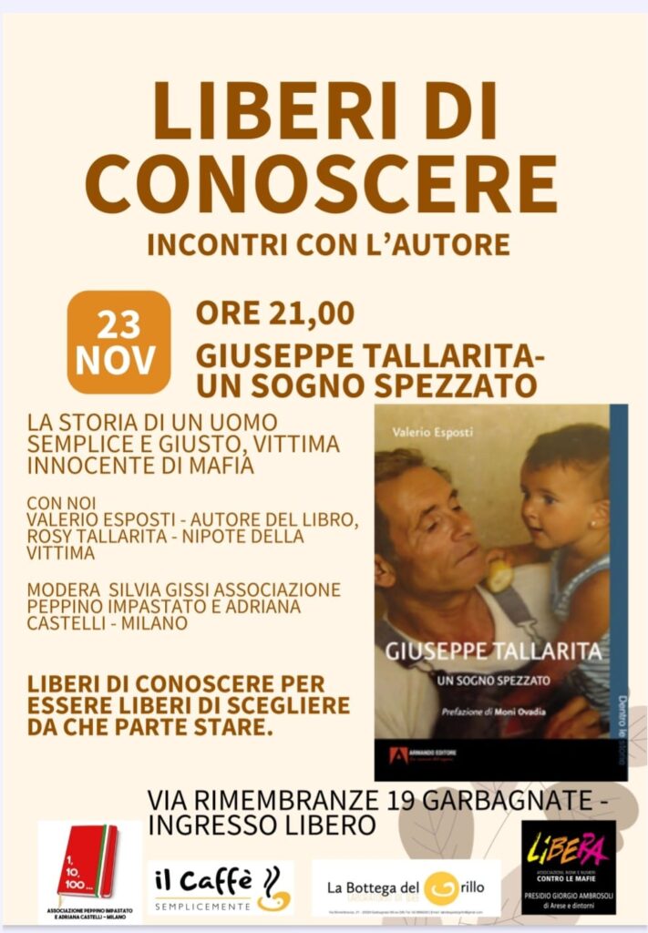 “Giuseppe Tallarita: un sogno spezzato”, giovedì 23/11 a Garbagnate Milanese (MI)