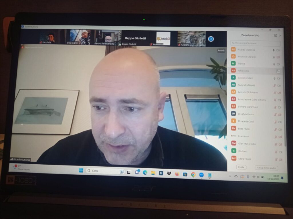 Gutiérrez (Efj) alla riunione di Articolo 21: in Italia situazione preoccupante per i giornalisti