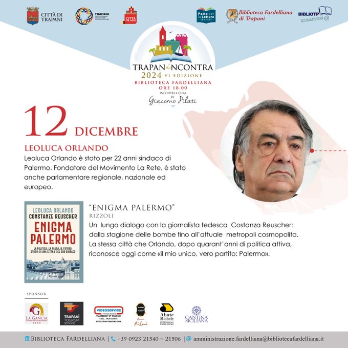 “Enigma Palermo” il 12 dicembre apre la rassegna di appuntamenti letterari “TrapanIncontra”