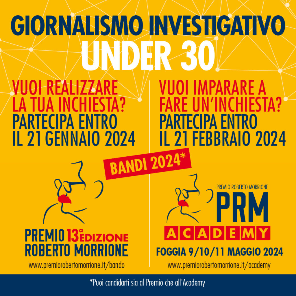 Martedì 5/12 diretta Instagram per presentare i bandi del Premio Morrione e della PRM Academy