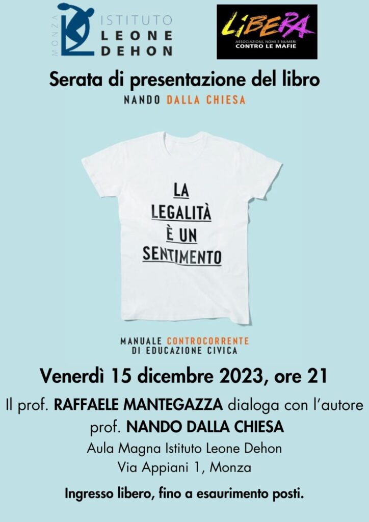 Monza 15 dicembre, presentazione del libro “La legalità è un sentimento”
