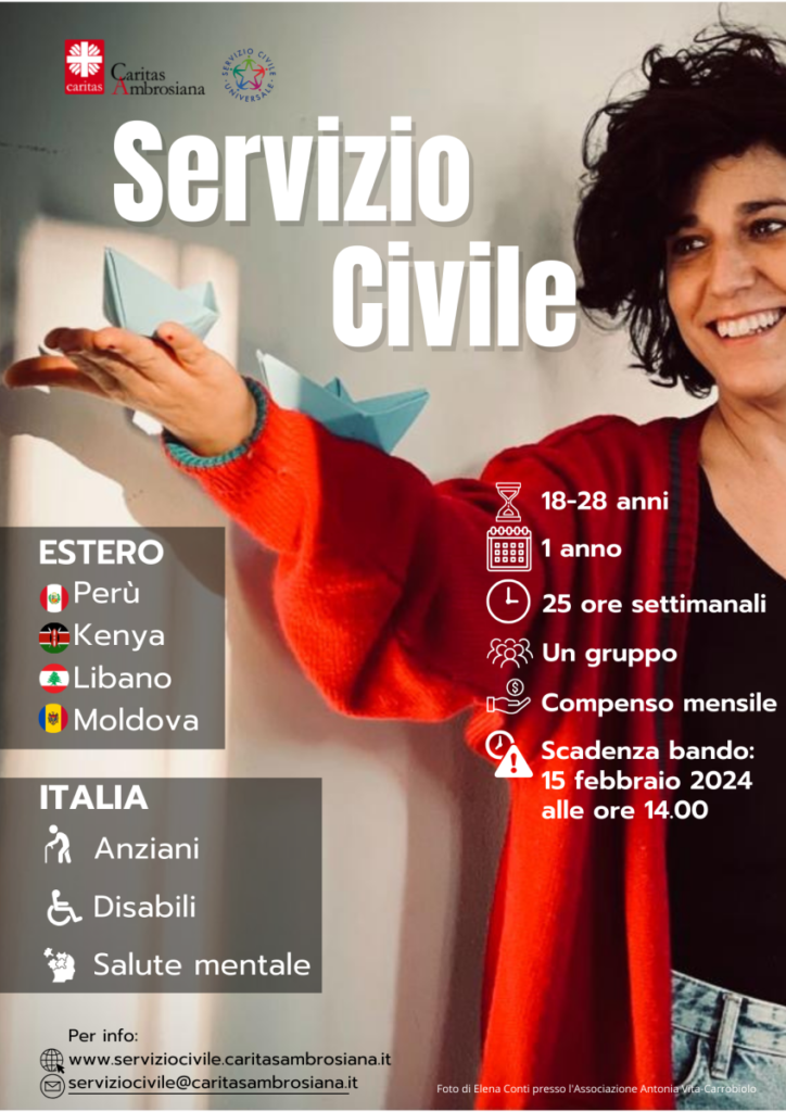 Caritas Ambrosiana, pubblicato il bando per il Servizio Civile Universale 2023