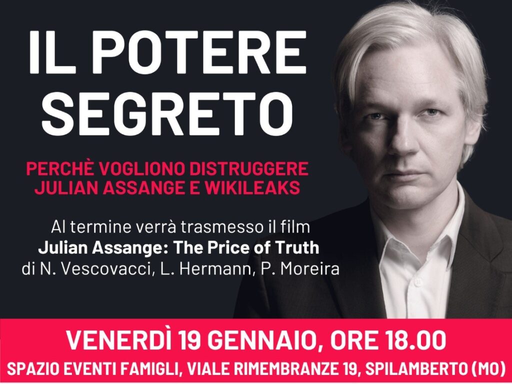 Modena 19 gennaio: “Il potere segreto. Perché vogliono distruggere Julian Assange e Wikileaks”