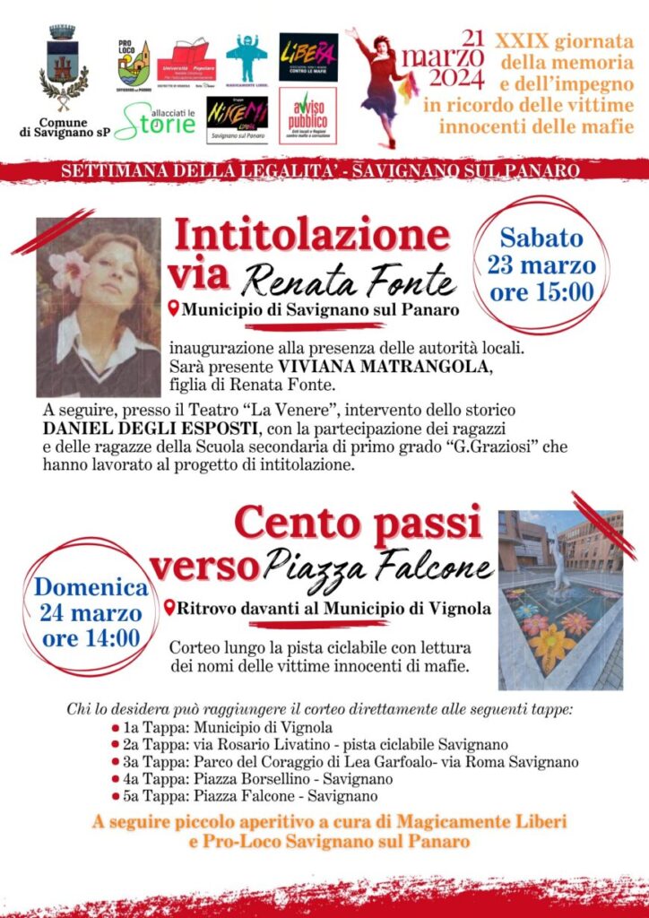 Il 23 e 24 marzo le iniziative della “Settimana della legalità” a Savignano sul Panaro e Vignola nel modenese