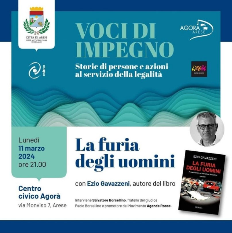 Arese 11 marzo, presentazione del libro “La furia degli uomini”