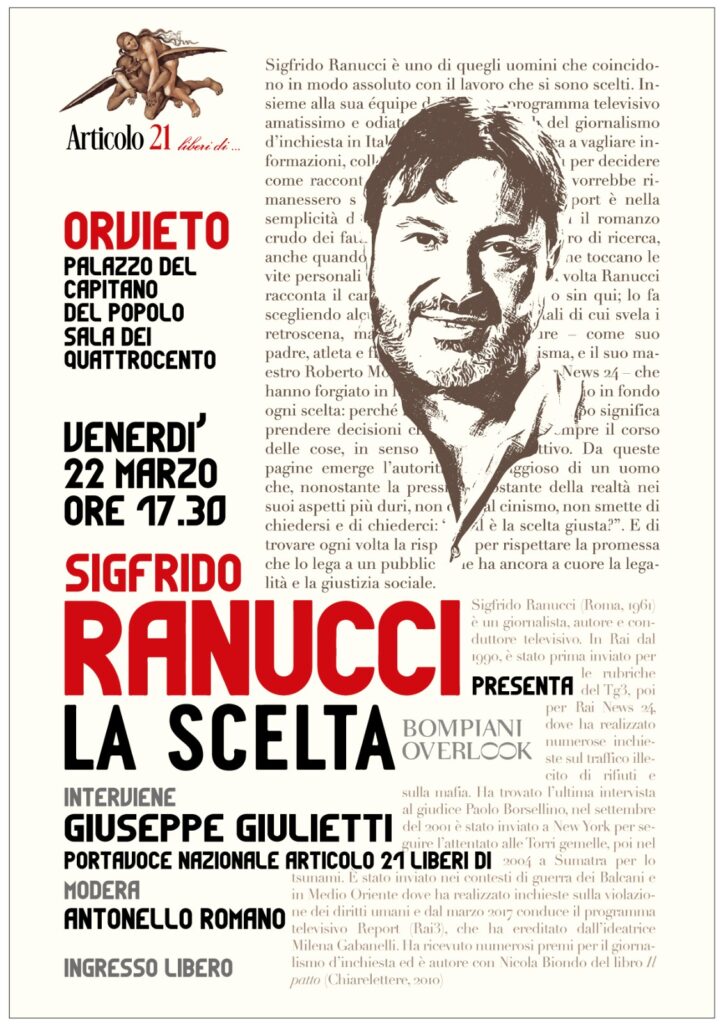 A Orvieto (TR) venerdì 22 marzo appuntamento con Sigfrido Ranucci