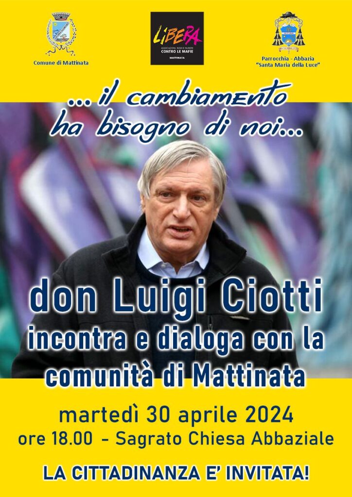Mattinata (FG) 30 aprile, incontro con don Luigi Ciotti