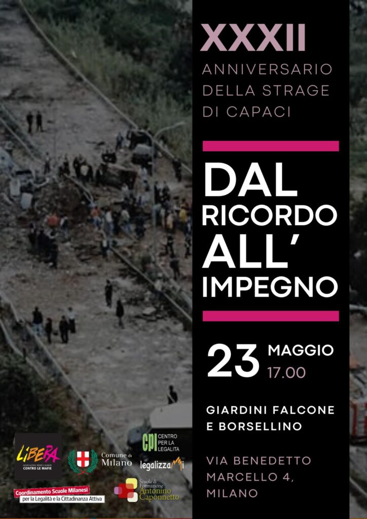 Milano 23 maggio, XXXII anniversario della strage di Capaci