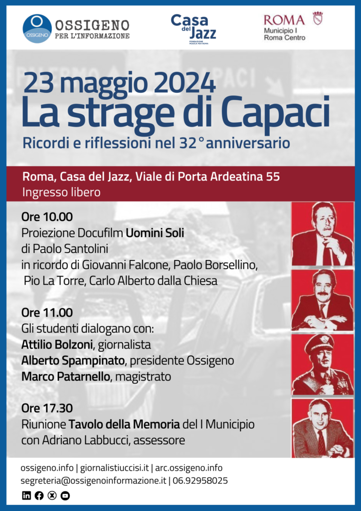 La strage di Capaci. Video, ricordi e riflessioni. Giovedì 23 maggio, Roma Casa del Jazz