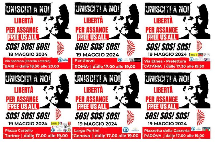 “Libertà per Assange. Free us all”, 19 maggio 2024 sit-in in tutta italia per Julian Assange